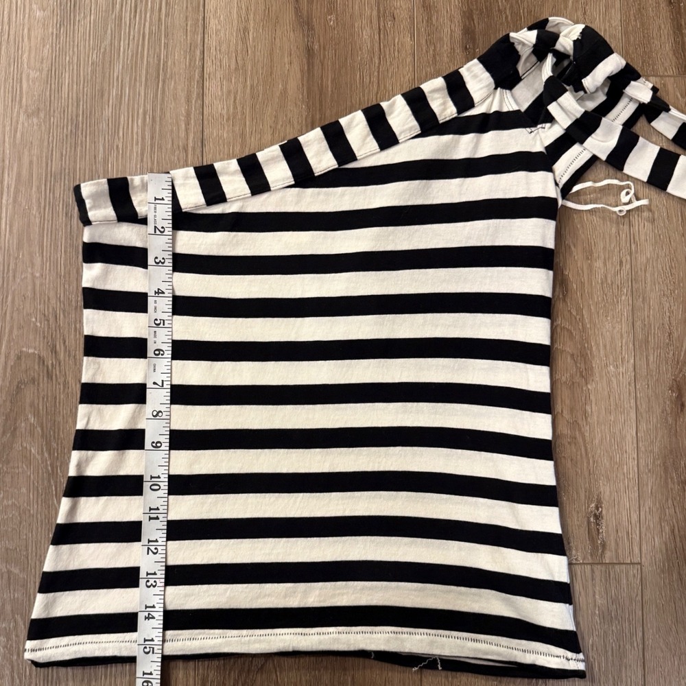 Maeve by Anthropologie One Shoulder Striped Tie Top S Black White Asymmetrical - Picture 5 of 6